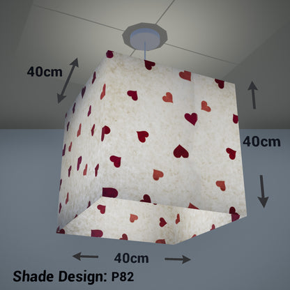 Square Lamp Shade - P82 ~ Hearts on Lokta Paper, 40cm(w) x 40cm(h) x 40cm(d) - Imbue Lighting
