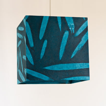 Square Lamp Shade - P99 - Resistance Dyed Teal Bamboo, 40cm(w) x 40cm(h) x 40cm(d)
