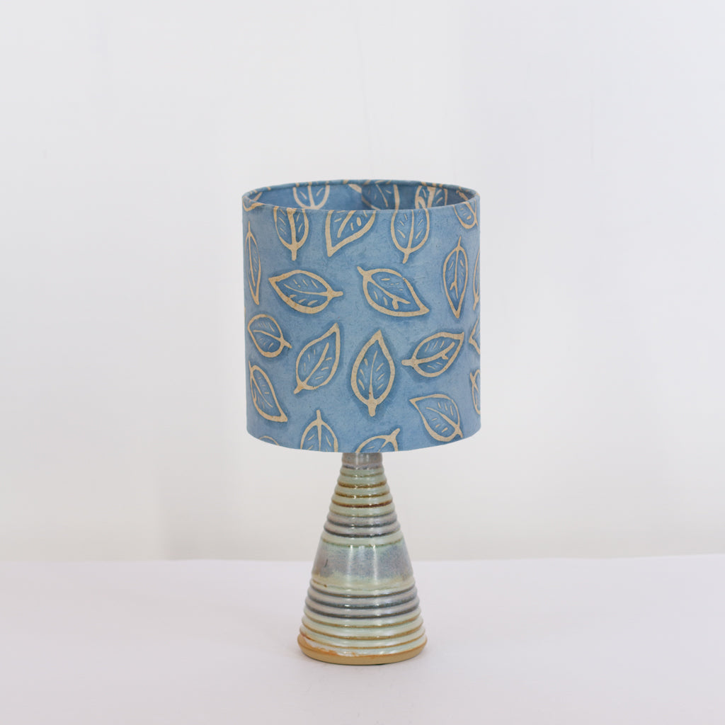 Stoneware Table Lamp Base with Blue/Green Glaze (P31) ~ Batik Leaf Blue Drum Lampshade