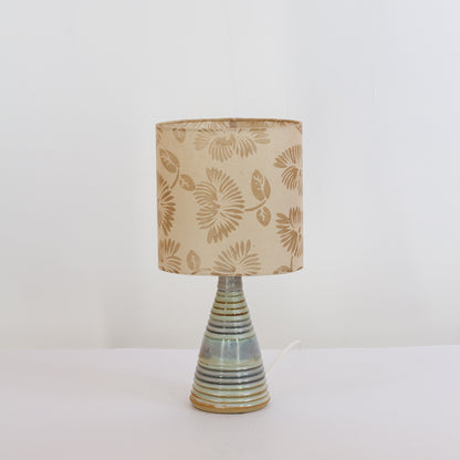 Stoneware Table Lamp Base with Blue/Green Glaze (P09) Batik Peony on Natural Oval Lampshade