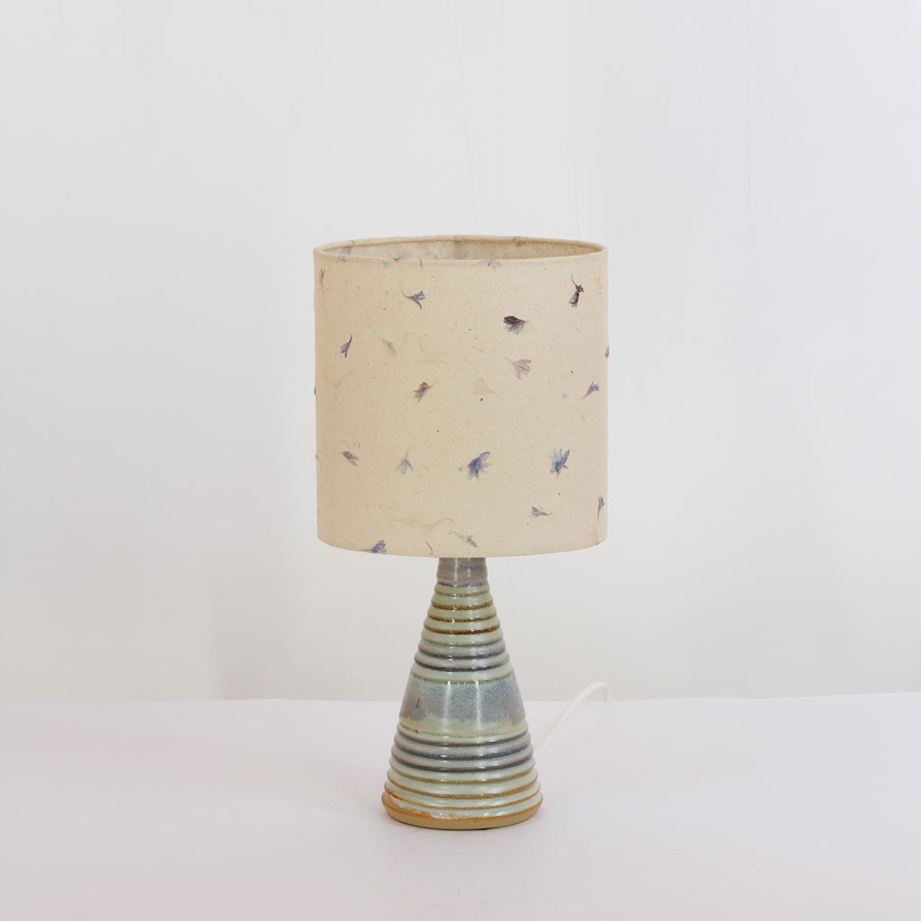 Stoneware Table Lamp Base with Blue/Green Glaze (P34) Cornflower Petals Oval Lampshade