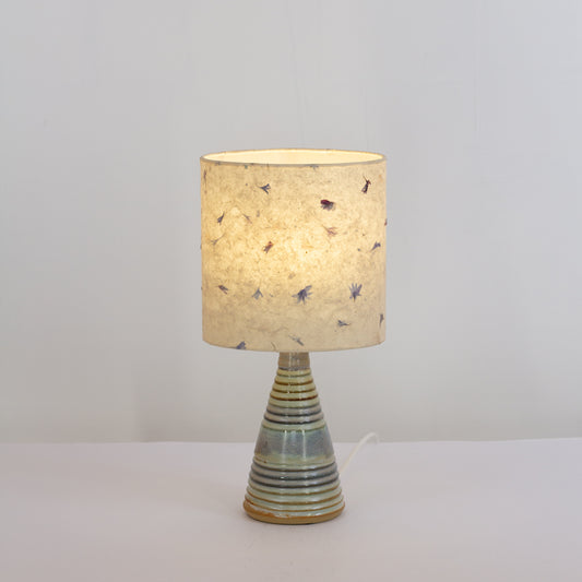 Stoneware Table Lamp Base with Blue/Green Glaze (P34) Cornflower Petals Oval Lampshade