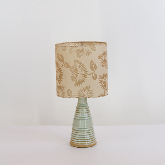 Stoneware Table Lamp Base with Green Glaze, P09 ~ Batik Peony on Natural Oval Lampshade