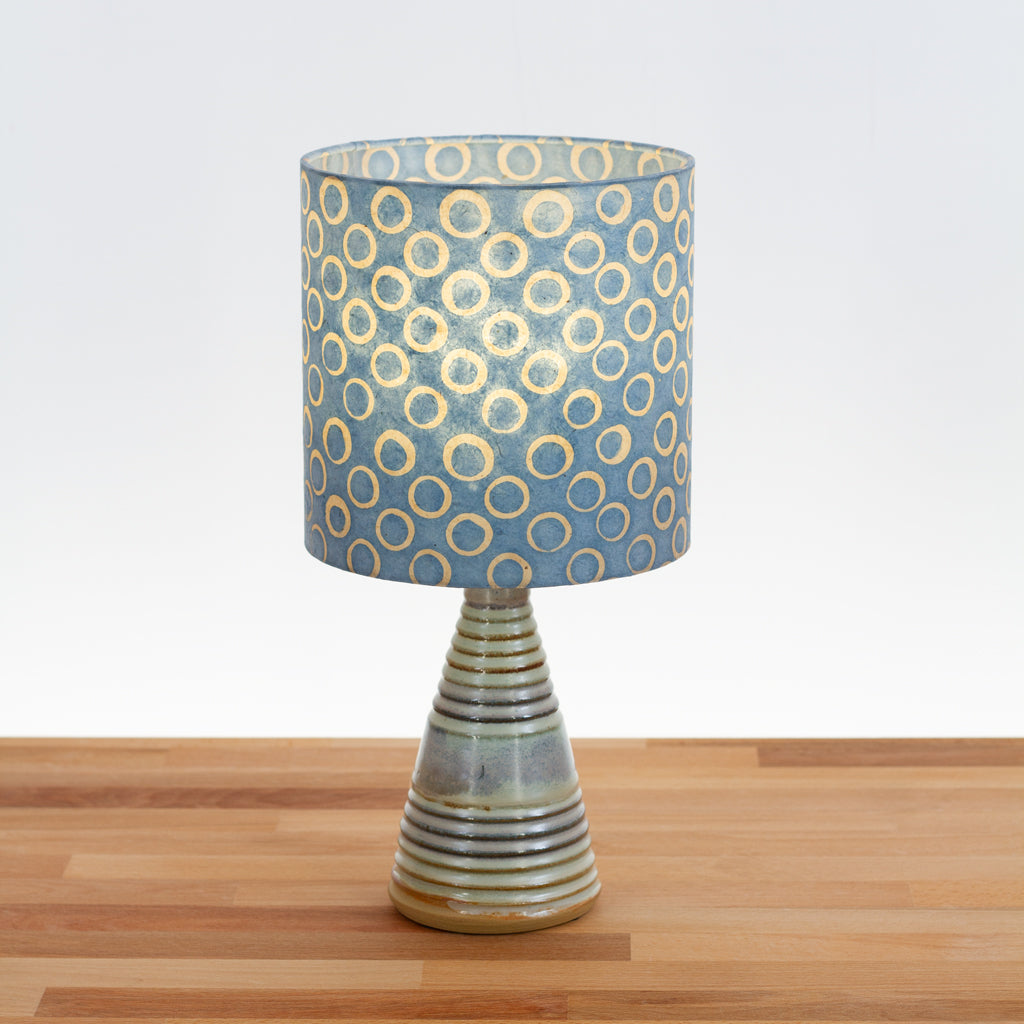Stoneware Table Lamp Base - Green & Blue - P72 Batik Circles Blue