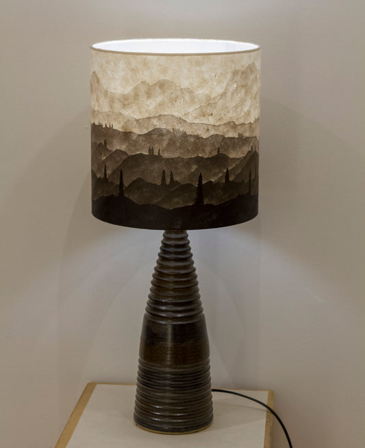Hand-drawn Original Ink Sketch Lamp Shade on a Large Stoneware Table Lamp