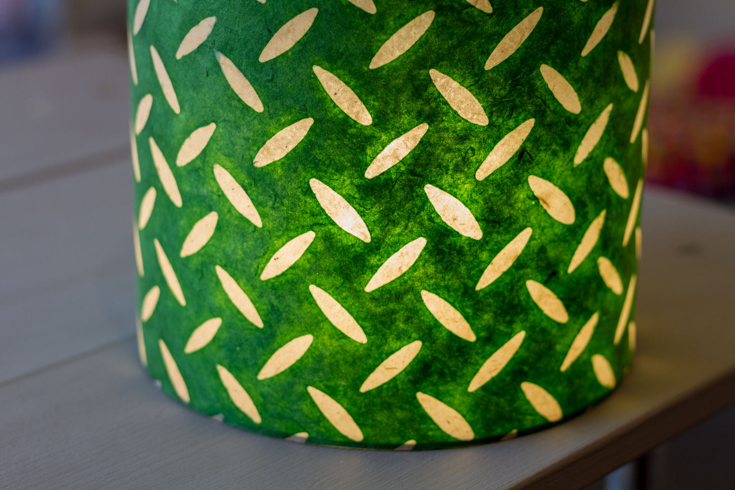Oval Lamp Shade - P96 - Batik Tread Plate Green, 40cm(w) x 30cm(h) x 30cm(d)