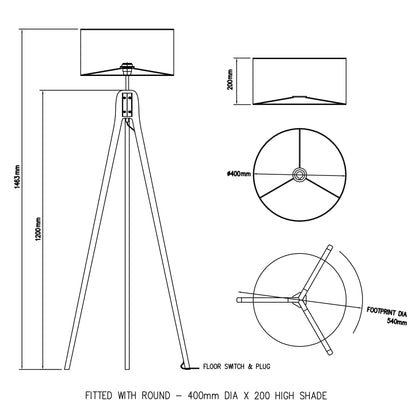 Oak Tripod Floor Lamp - P33 - Rose Petals on Natural Lokta