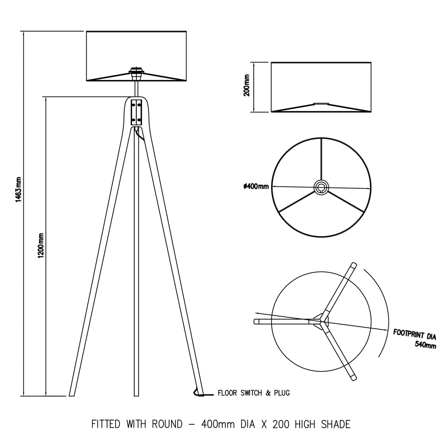 Oak Tripod Floor Lamp - W05 ~ Cranes
