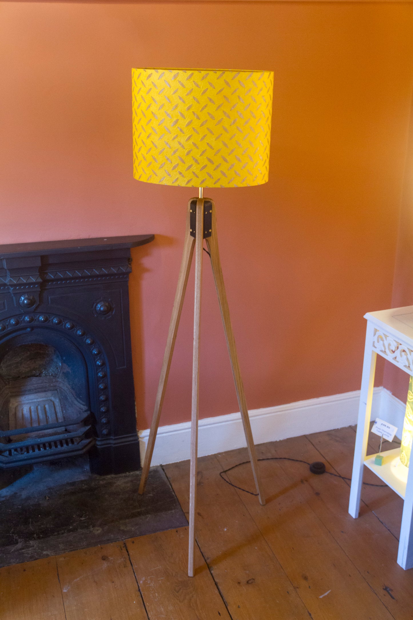 Oak Tripod Floor Lamp  - P89 ~ Batik Tread Plate Yellow