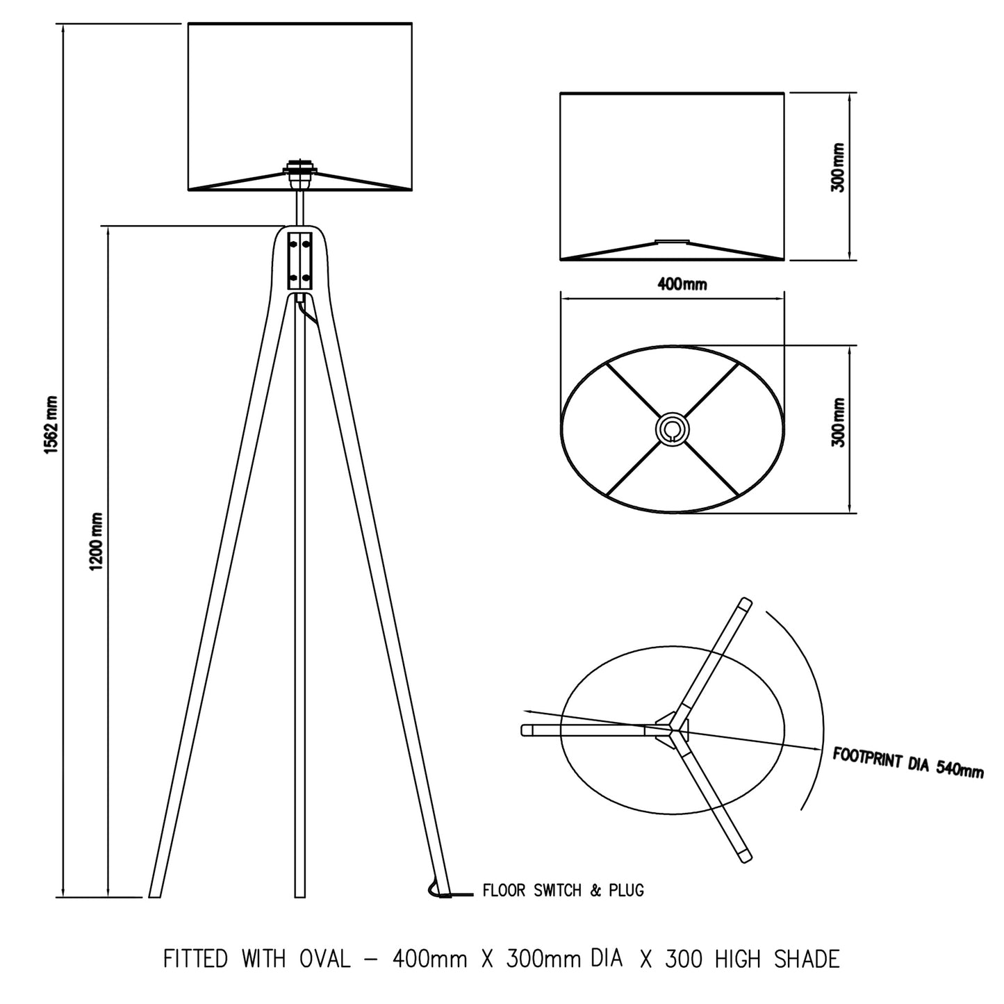 Oak Tripod Floor Lamp - W07 ~ Peach Daisies