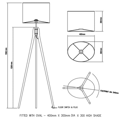 Oak Tripod Floor Lamp - W07 ~ Peach Daisies