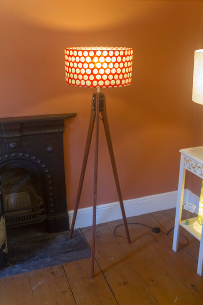 Sapele Tripod Floor Lamp - P84 ~ Batik Dots on Red