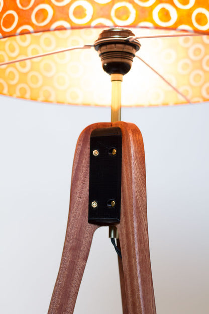 Sapele Tripod Floor Lamp - P03 - Batik Orange Circles