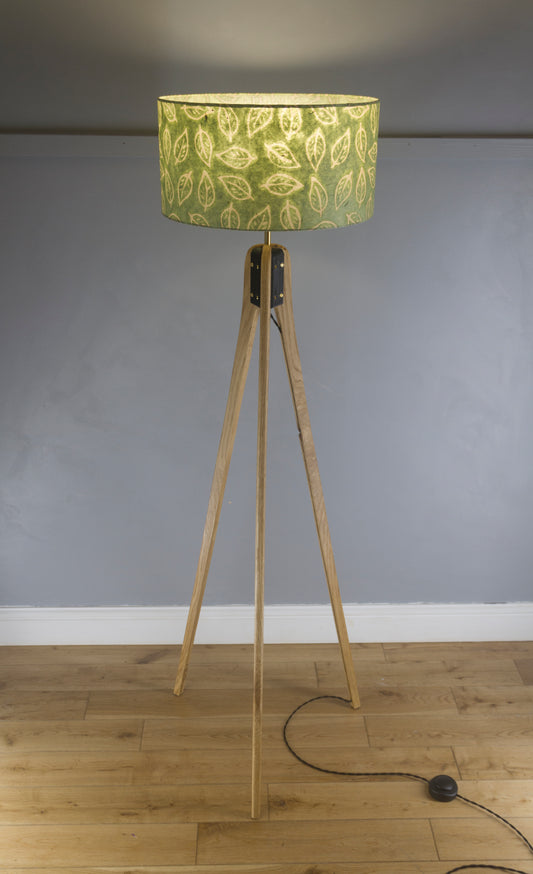 Oak Tripod Floor Lamp - P29 - Batik Leaf on Green