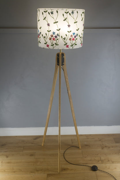 Oak Tripod Floor Lamp - P43 - Embroidered Flowers on White
