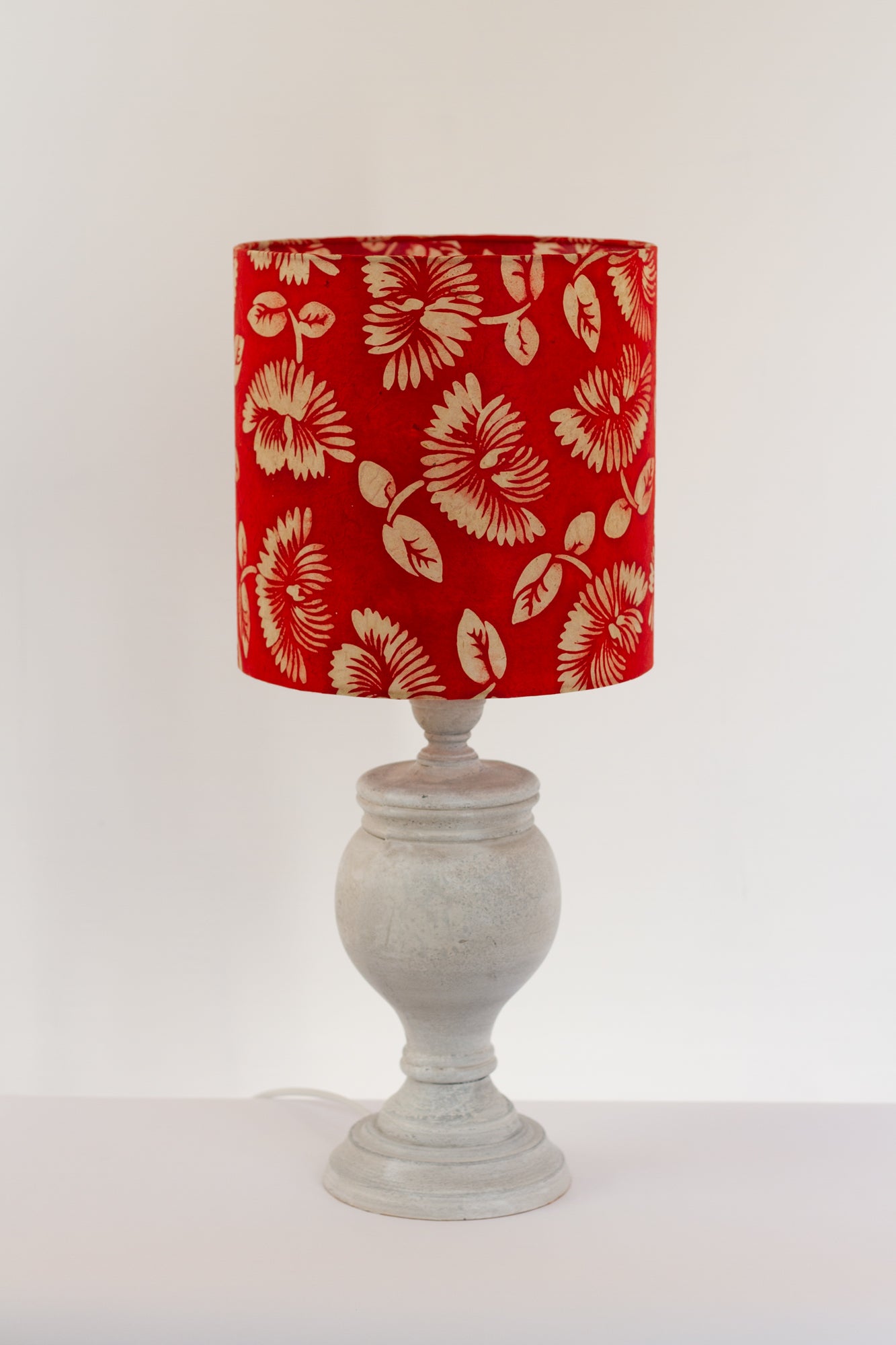 Uthina Table Lamp with 25x25cm Drum Lampshade in B118 ~ Batik Peony Red