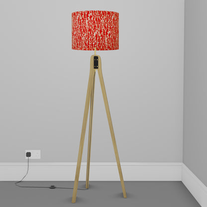 Oak Tripod Floor Lamp - W01 ~ Red Daisies