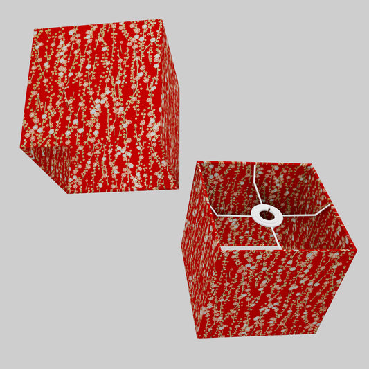 Square Lamp Shade - W01 ~ Red Daisies, 20cm(w) x 20cm(h) x 20cm(d)