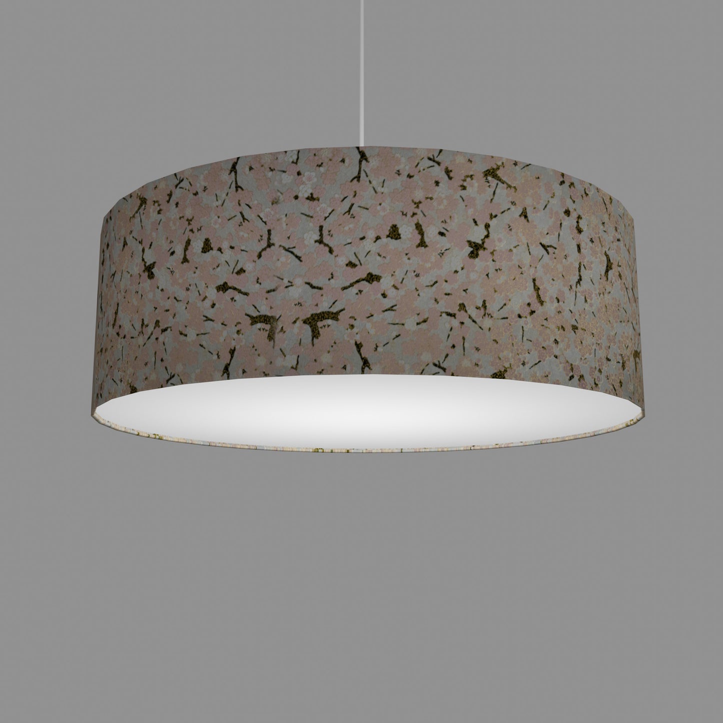 Drum Lamp Shade - W02 - Pink Cherry Blossom on Grey, 60cm(d) x 20cm(h)