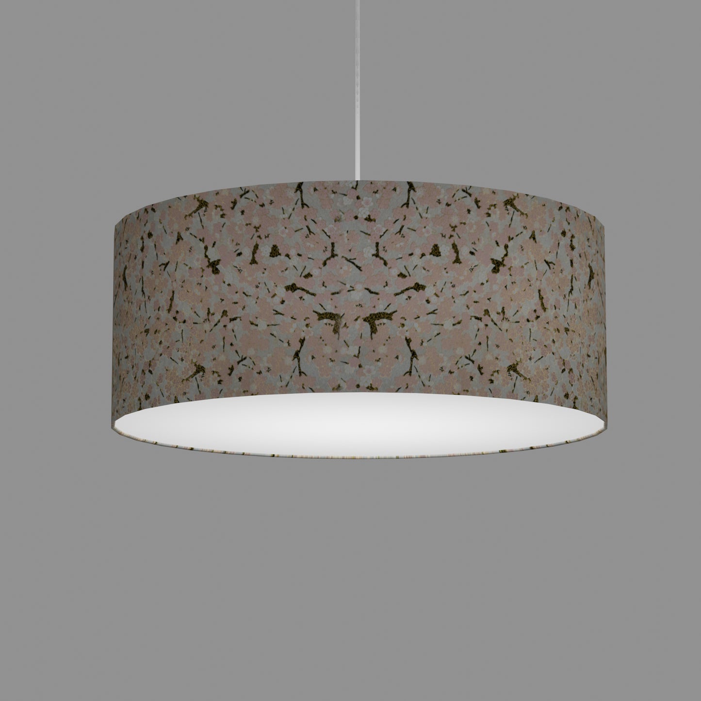 Drum Lamp Shade - W02 - Pink Cherry Blossom on Grey, 50cm(d) x 20cm(h)