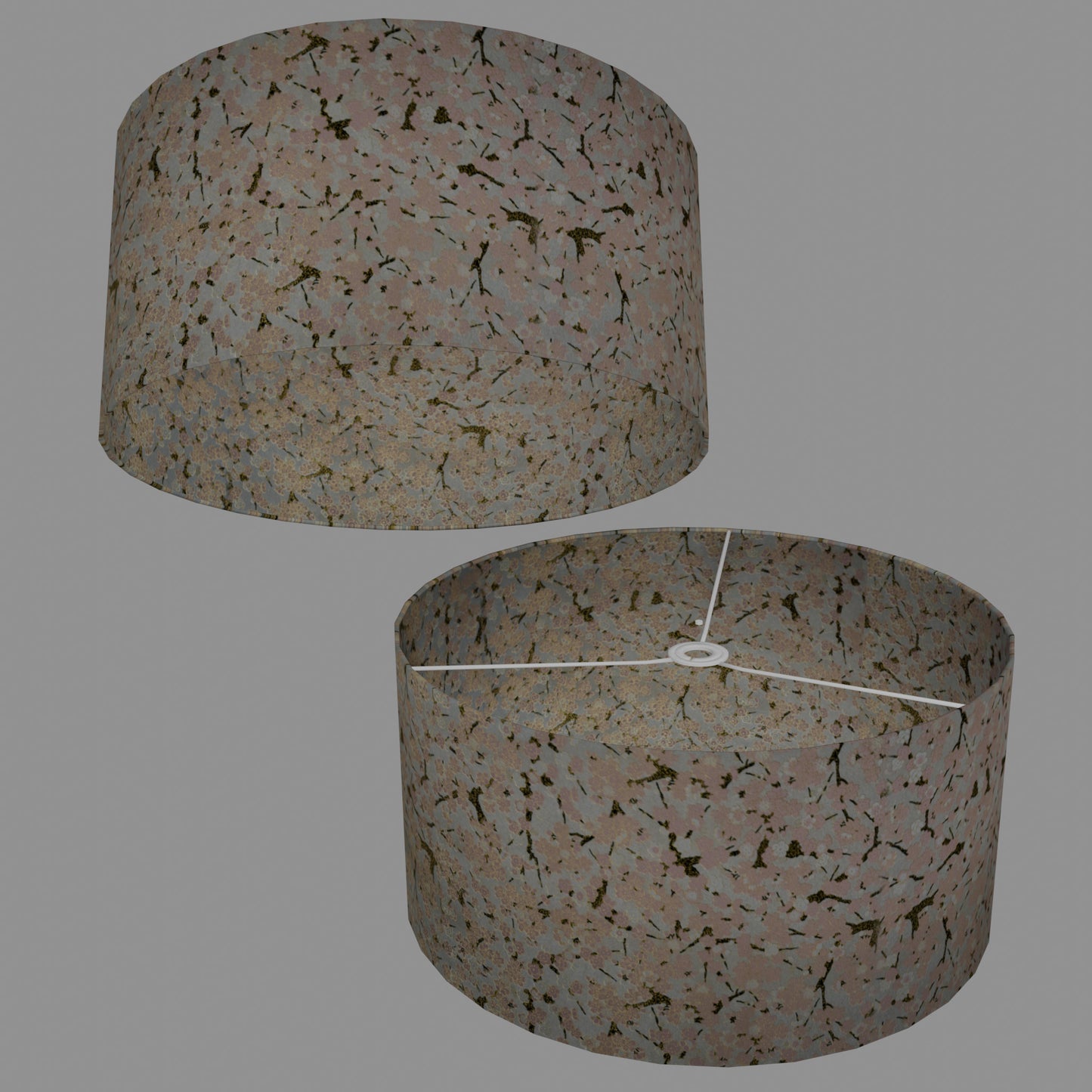 Drum Lamp Shade - W02 - Pink Cherry Blossom on Grey, 50cm(d) x 25cm(h)