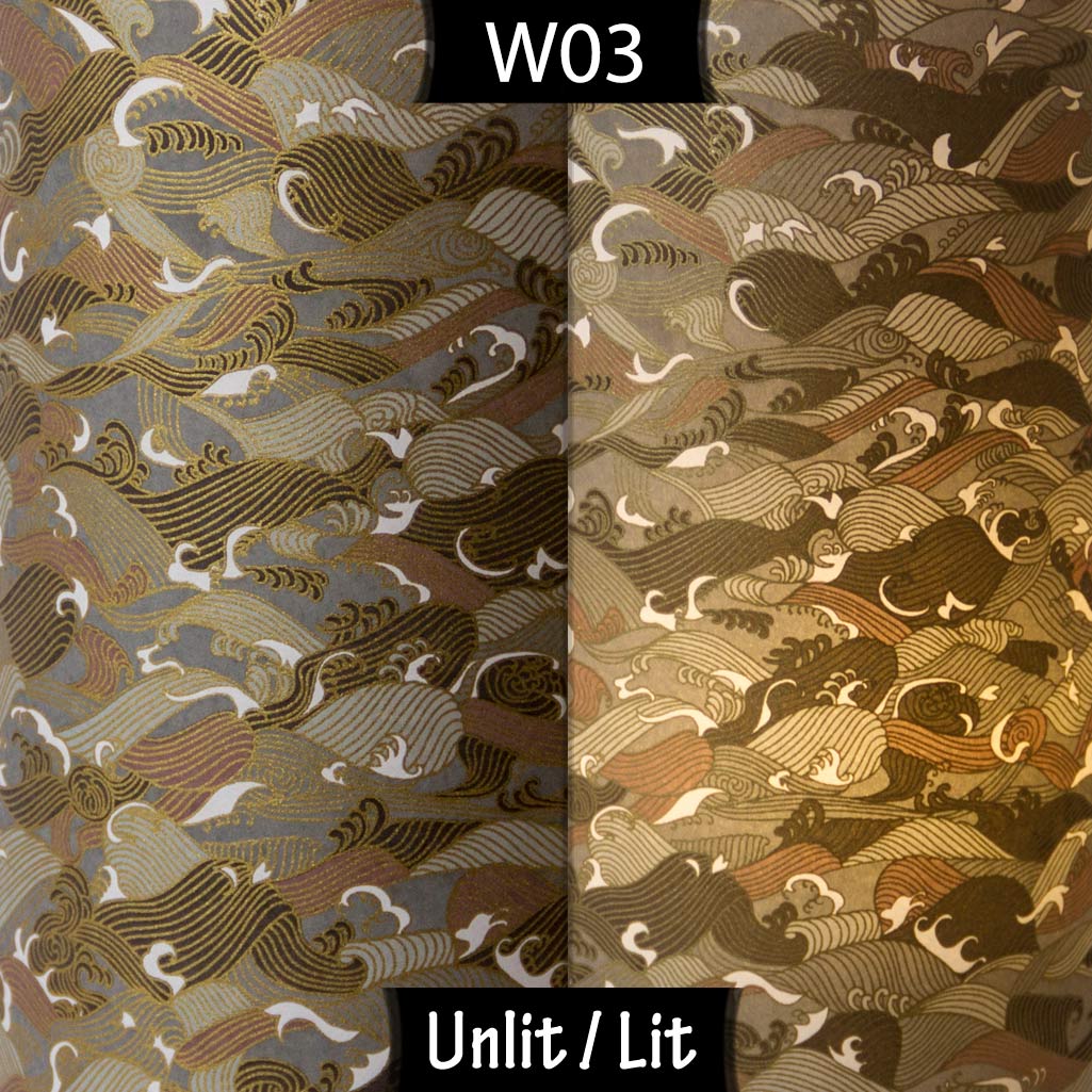 Square Lamp Shade - W03 ~ Gold Waves on Greys, 40cm(w) x 40cm(h) x 40cm(d) - Imbue Lighting