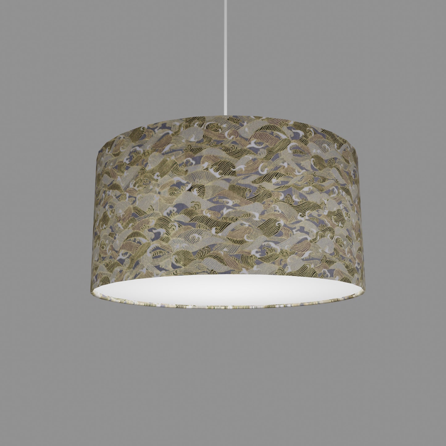 Drum Lamp Shade - W03 ~ Gold Waves on Greys, 40cm(d) x 20cm(h)