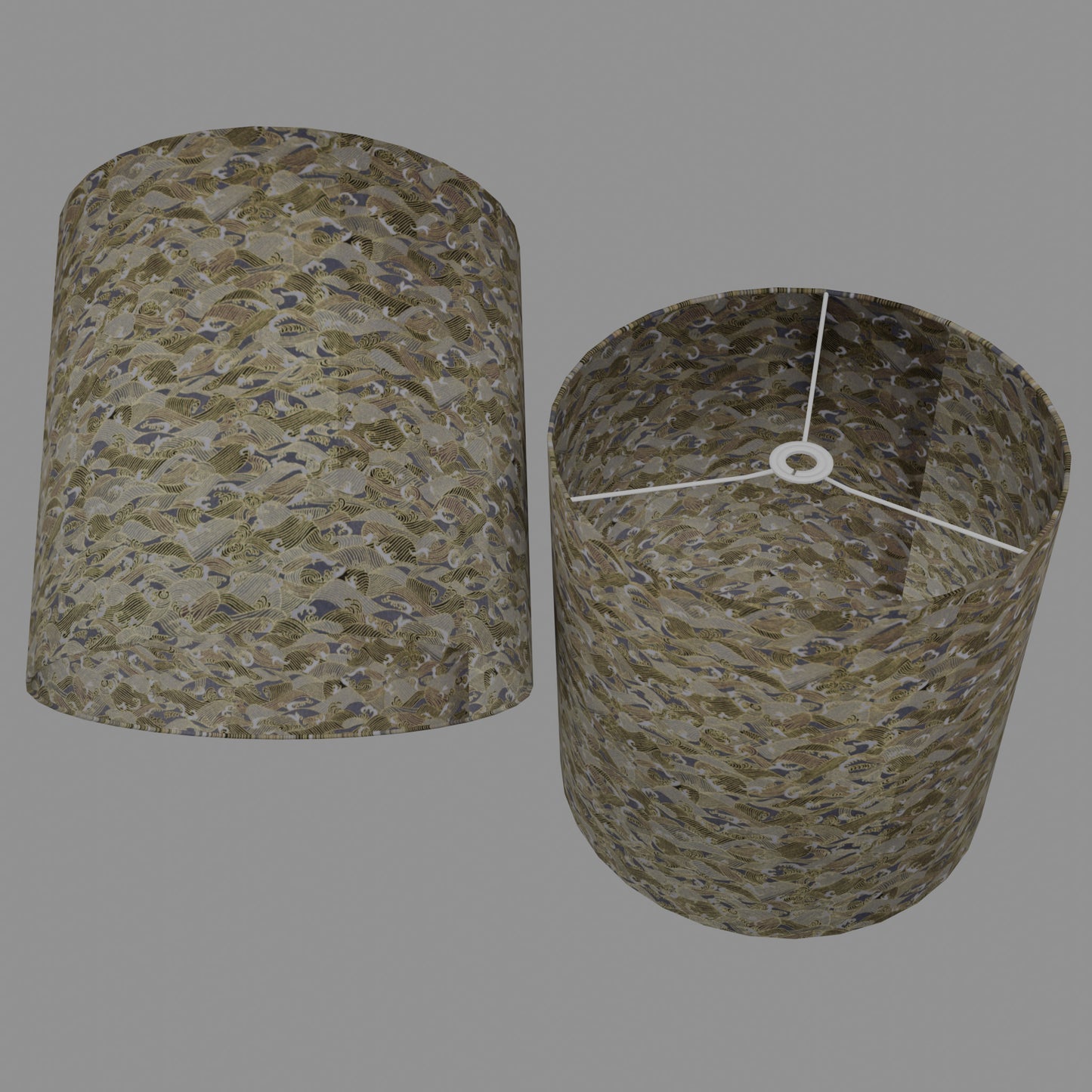 Drum Lamp Shade - W03 ~ Gold Waves on Greys, 40cm(d) x 40cm(h)