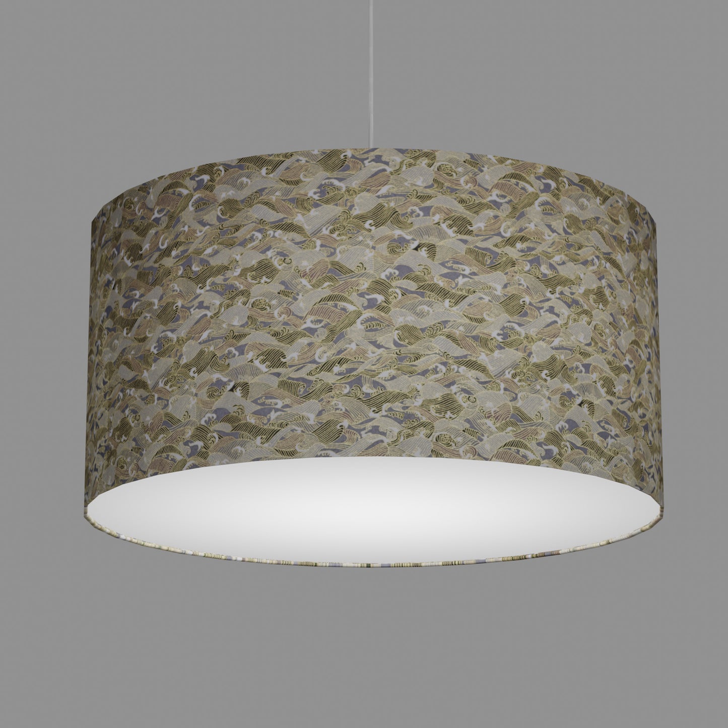 Drum Lamp Shade - W03 ~ Gold Waves on Greys, 60cm(d) x 30cm(h)