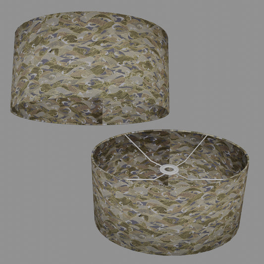 Oval Lamp Shade - W03 ~ Gold Waves on Greys, 40cm(w) x 20cm(h) x 30cm(d)