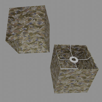Square Lamp Shade - W03 ~ Gold Waves on Greys, 20cm(w) x 20cm(h) x 20cm(d)