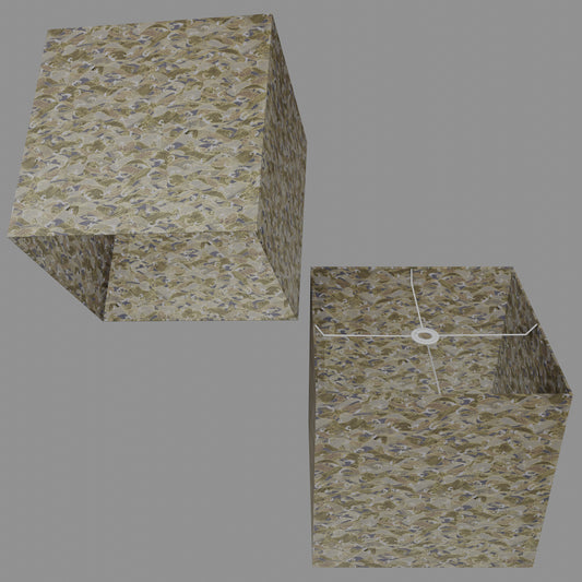 Square Lamp Shade - W03 ~ Gold Waves on Greys, 40cm(w) x 40cm(h) x 40cm(d)