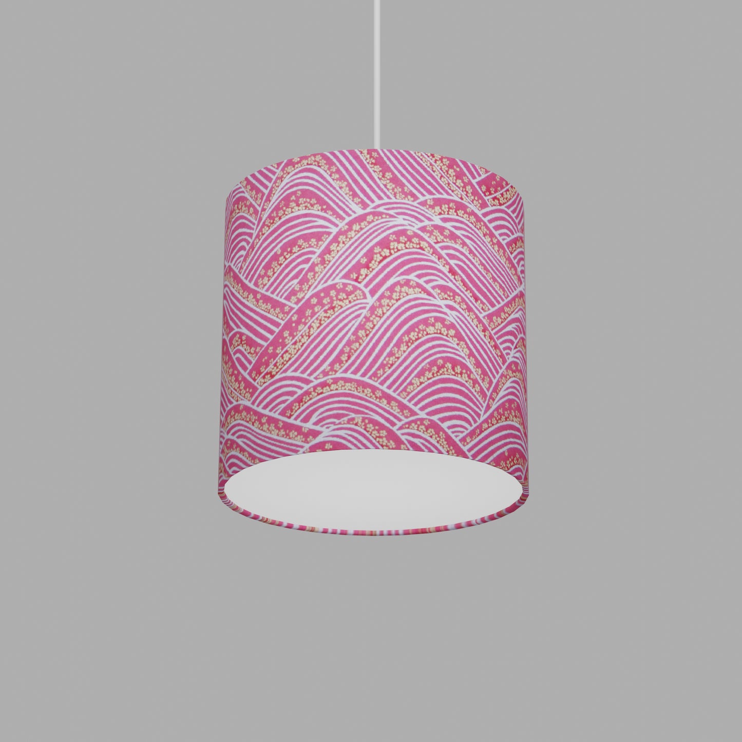 Drum Lamp Shade - W04 ~ Pink Hills with Gold Flowers, 20cm(d) x 20cm(h)