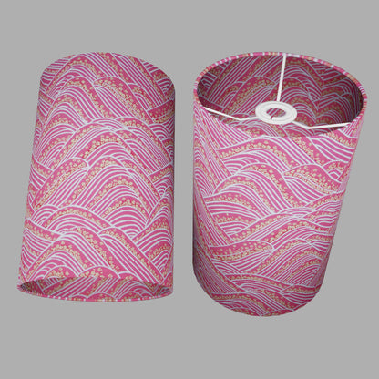 Drum Lamp Shade - W04 ~ Pink Hills with Gold Flowers, 20cm(d) x 30cm(h)
