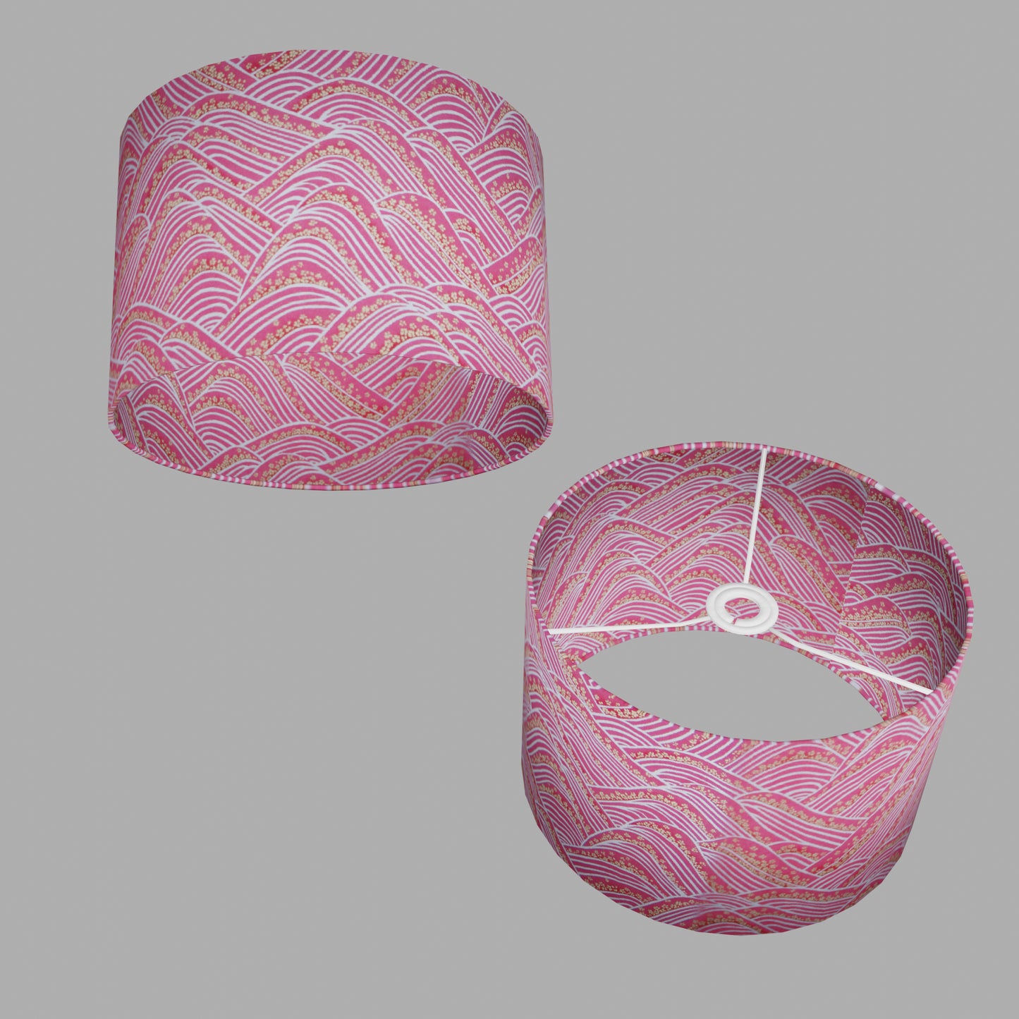 Drum Lamp Shade - W04 ~ Pink Hills with Gold Flowers, 30cm(d) x 20cm(h)