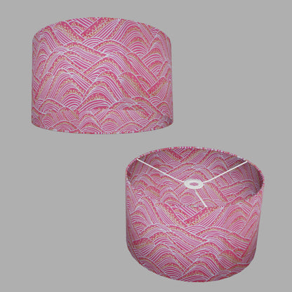Drum Lamp Shade - W04 ~ Pink Hills with Gold Flowers, 35cm(d) x 20cm(h)