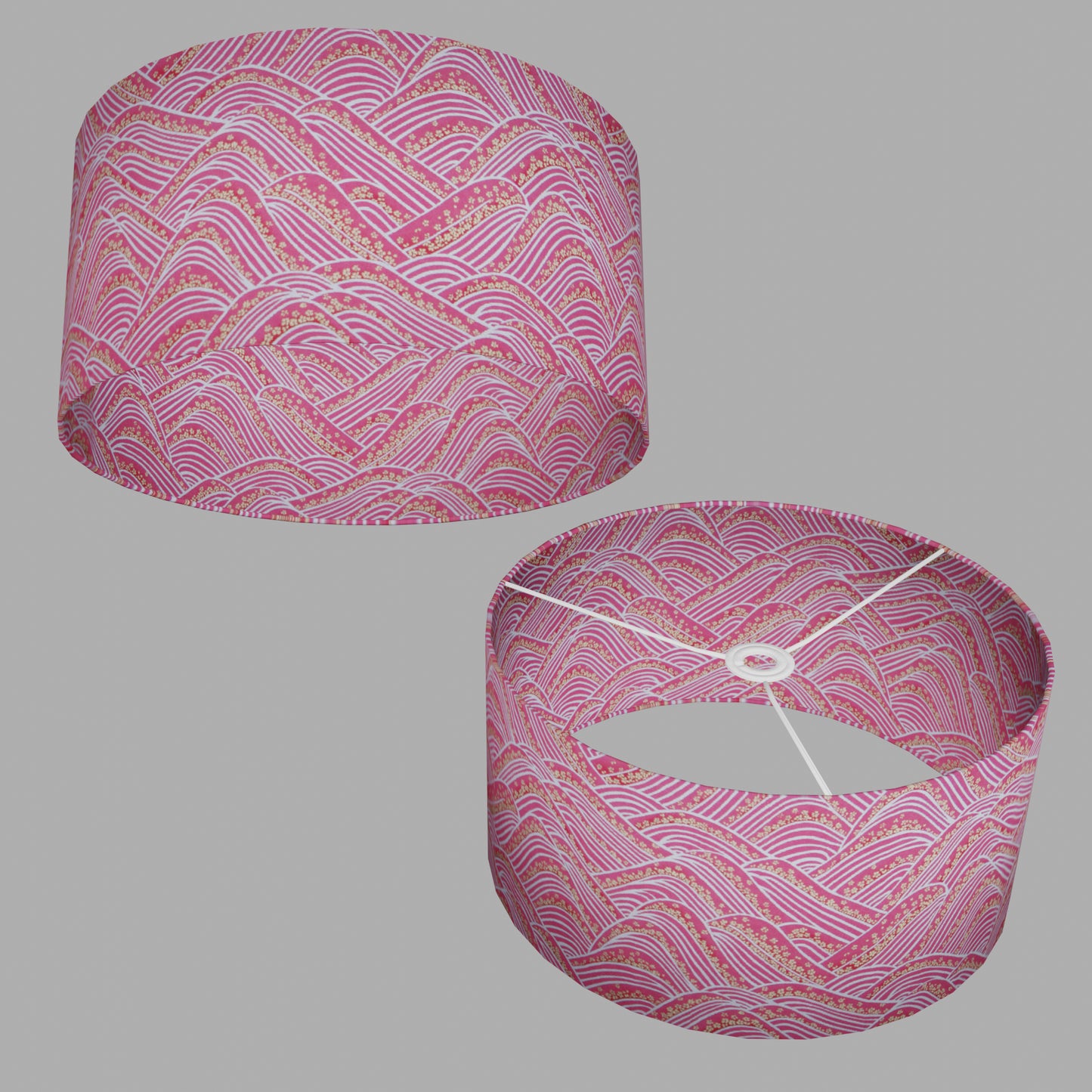 Drum Lamp Shade - W04 ~ Pink Hills with Gold Flowers, 40cm(d) x 20cm(h)