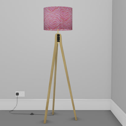 Oak Tripod Floor Lamp - W04 ~ Pink Hills with Gold Flowers