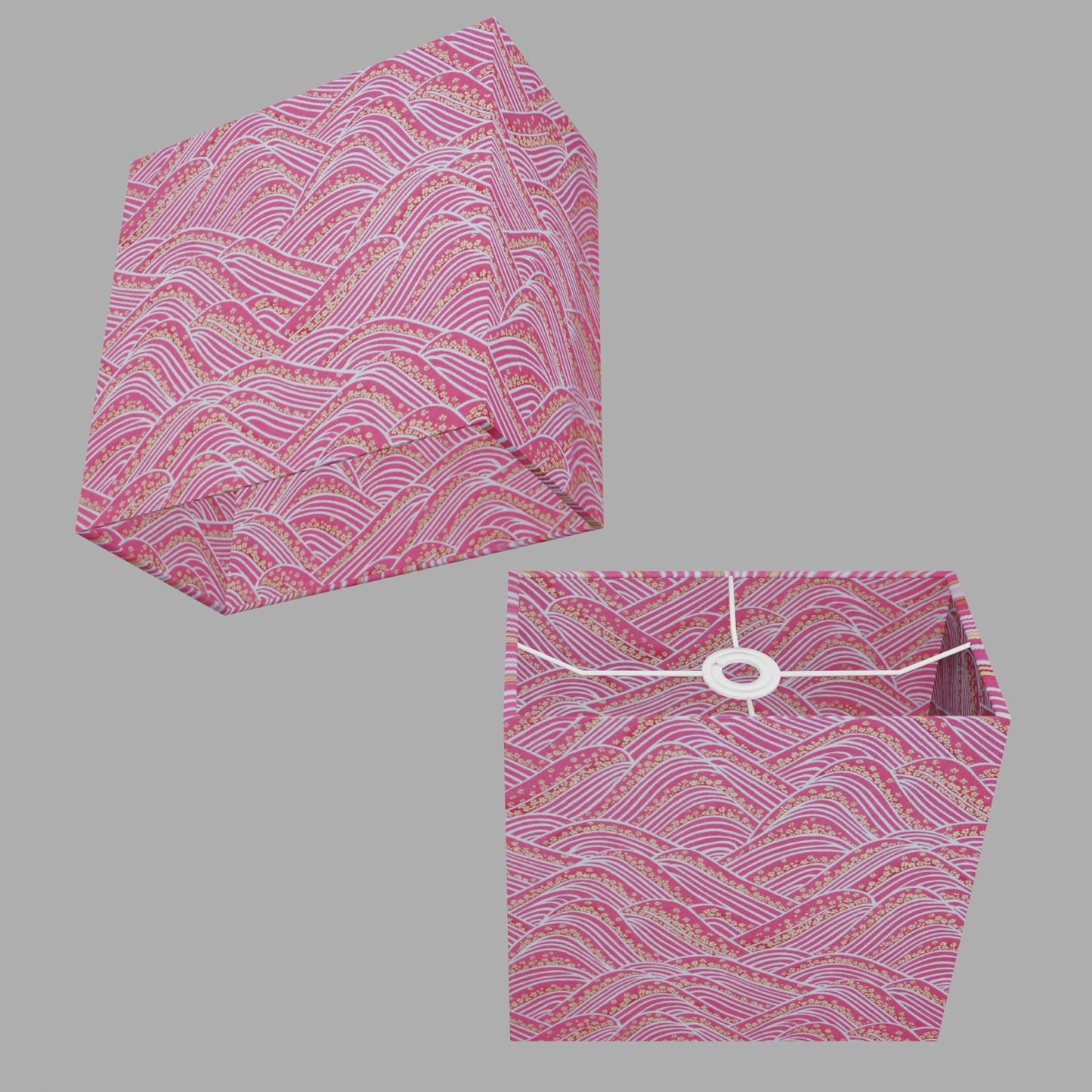 Rectangle Lamp Shade - W04 ~ Pink Hills with Gold Flowers, 30cm(w) x 30cm(h) x 15cm(d)