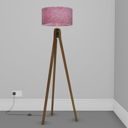 Sapele Tripod Floor Lamp - W04 ~ Pink Hills with Gold Flowers