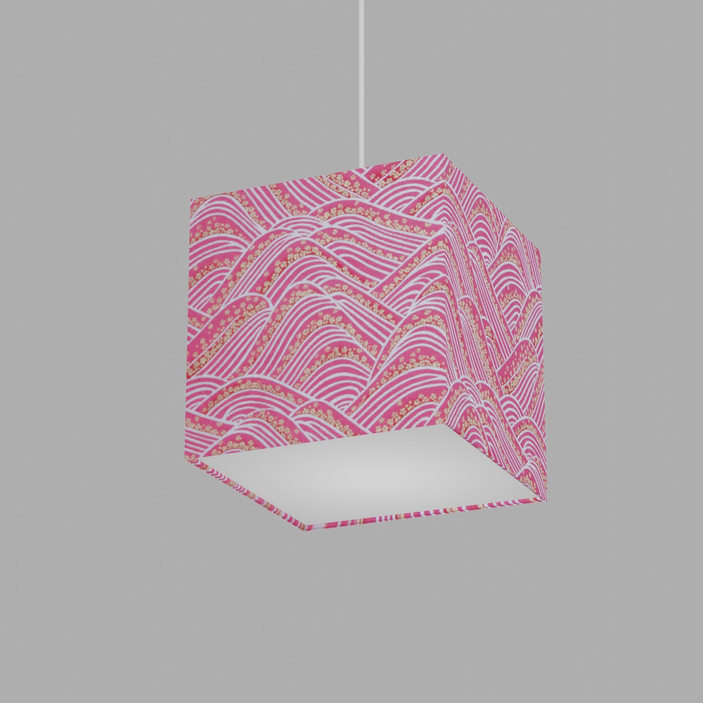 Square Lamp Shade - W04 ~ Pink Hills with Gold Flowers, 20cm(w) x 20cm(h) x 20cm(d)