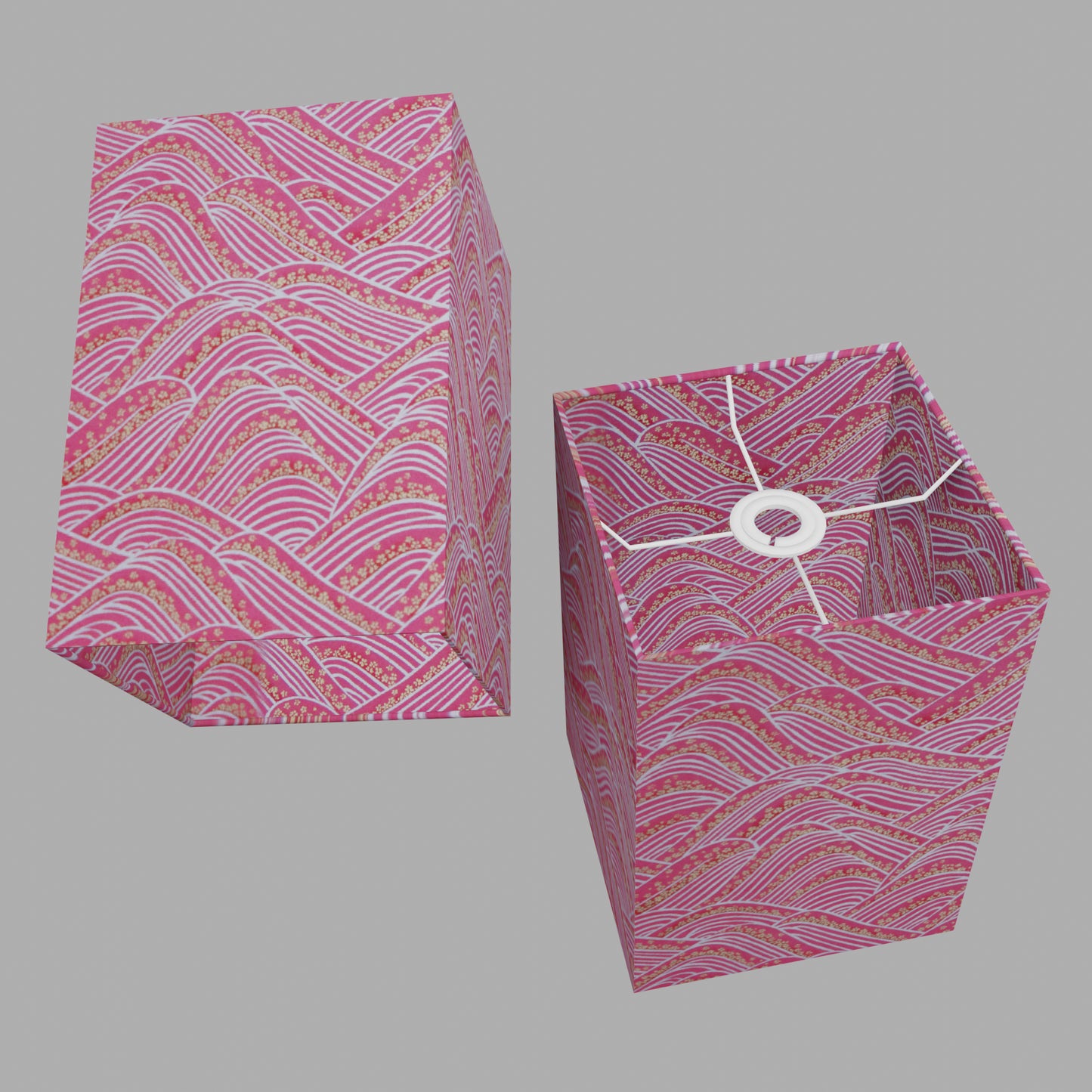 Square Lamp Shade - W04 ~ Pink Hills with Gold Flowers, 20cm(w) x 30cm(h) x 20cm(d)