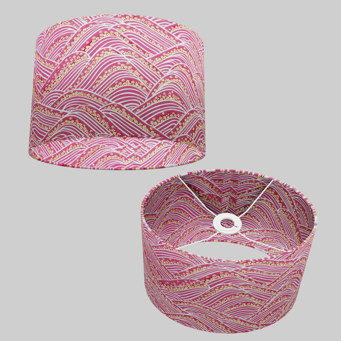 Oval Lamp Shade - W04 - Pink Hills with Gold Flowers, 30cm(w) x 20cm(h) x 22cm(d)
