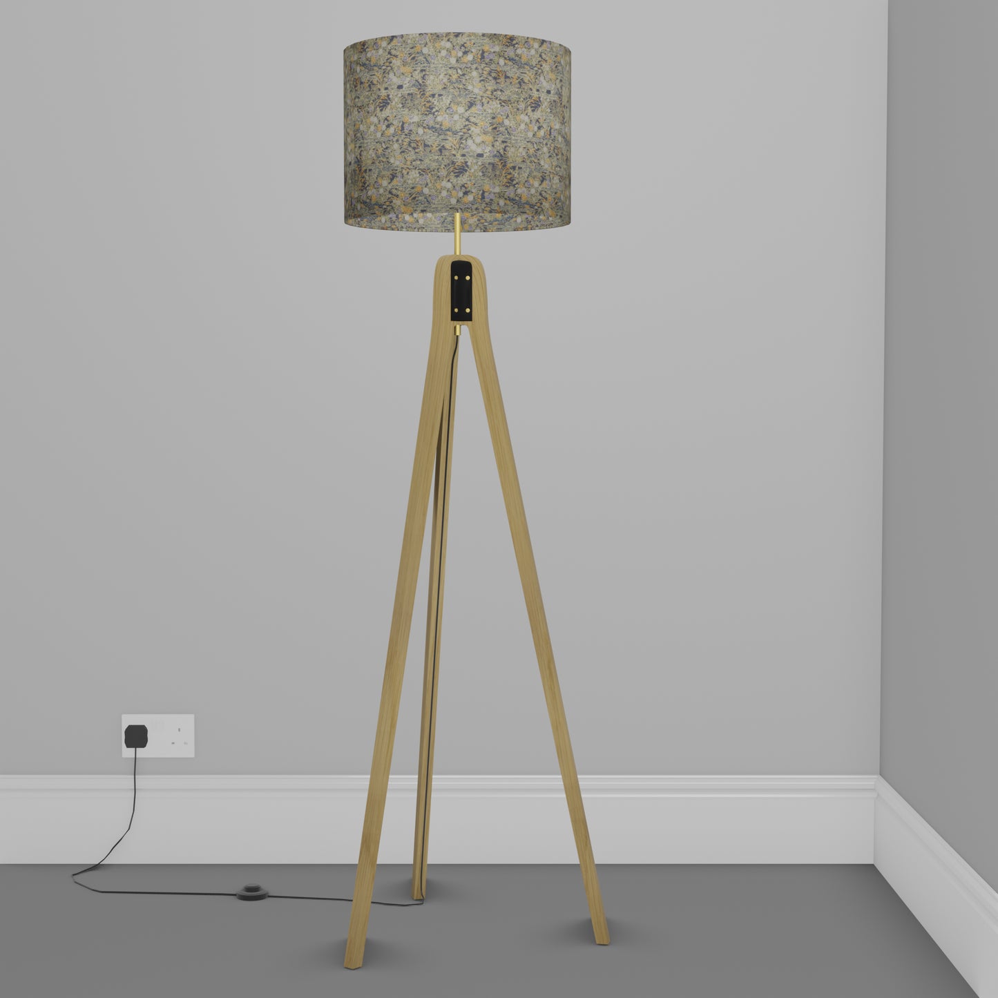 Oak Tripod Floor Lamp - W08 ~ Lily Pond