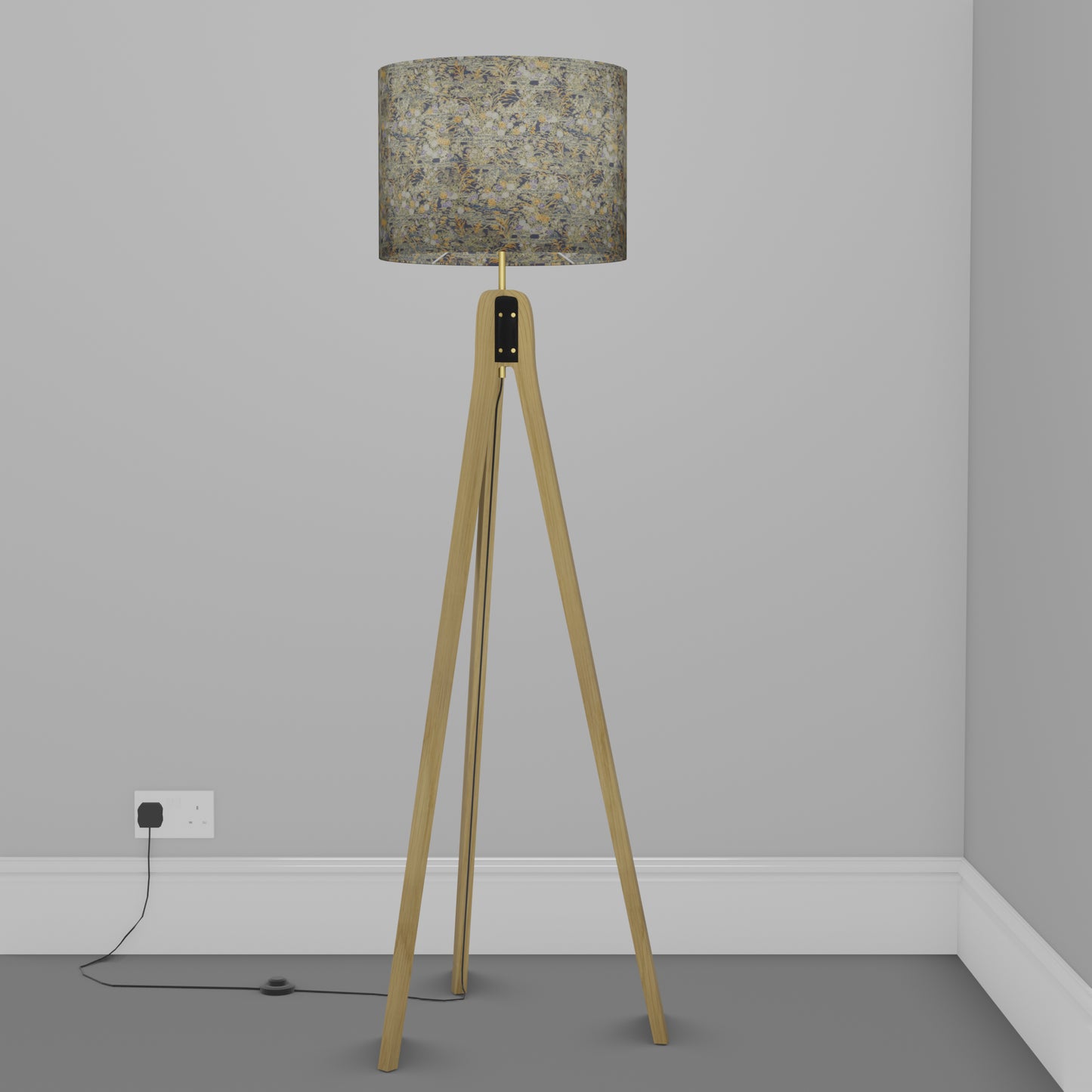 Oak Tripod Floor Lamp - W08 ~ Lily Pond