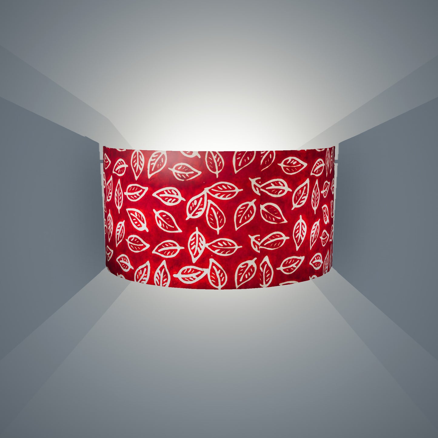 Wall Light - P30 - Batik Leaf on Red, 36cm(wide) x 20cm(h) - Imbue Lighting