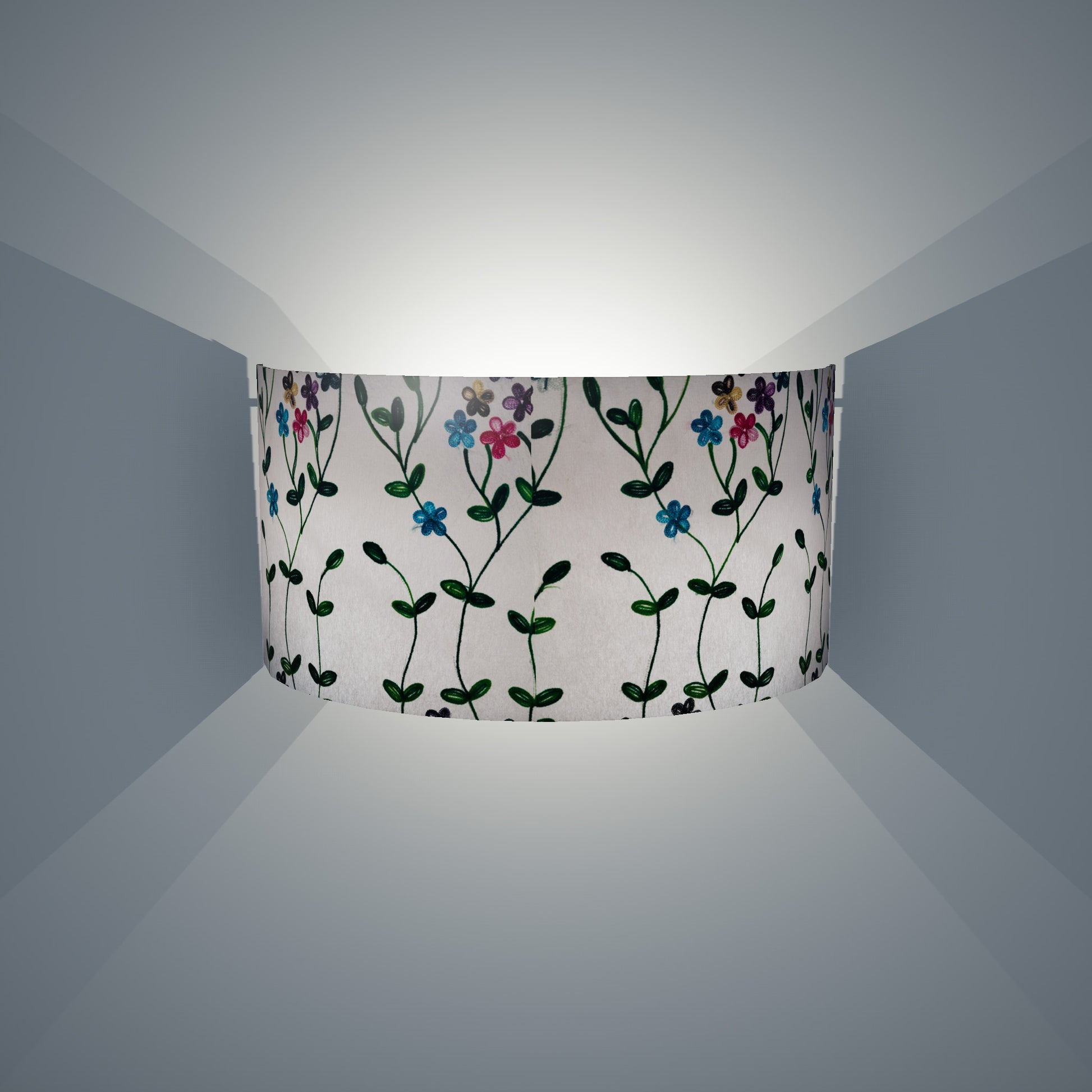 Wall Light - P43 - Embroidered Flowers on White, 36cm(wide) x 20cm(h) - Imbue Lighting