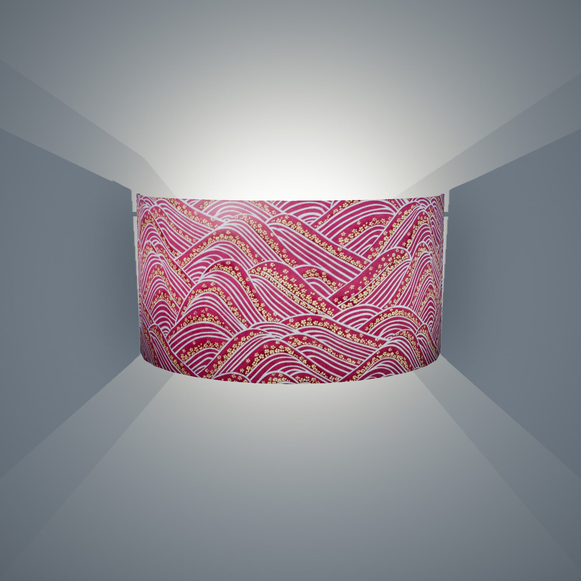 Wall Light - W04 - Pink Hills with Gold Flowers, 36cm(wide) x 20cm(h) - Imbue Lighting