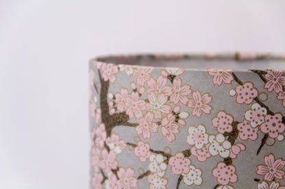 Square Lamp Shade - W02 ~ Pink Cherry Blossom on Grey, 30cm(w) x 30cm(h) x 30cm(d)