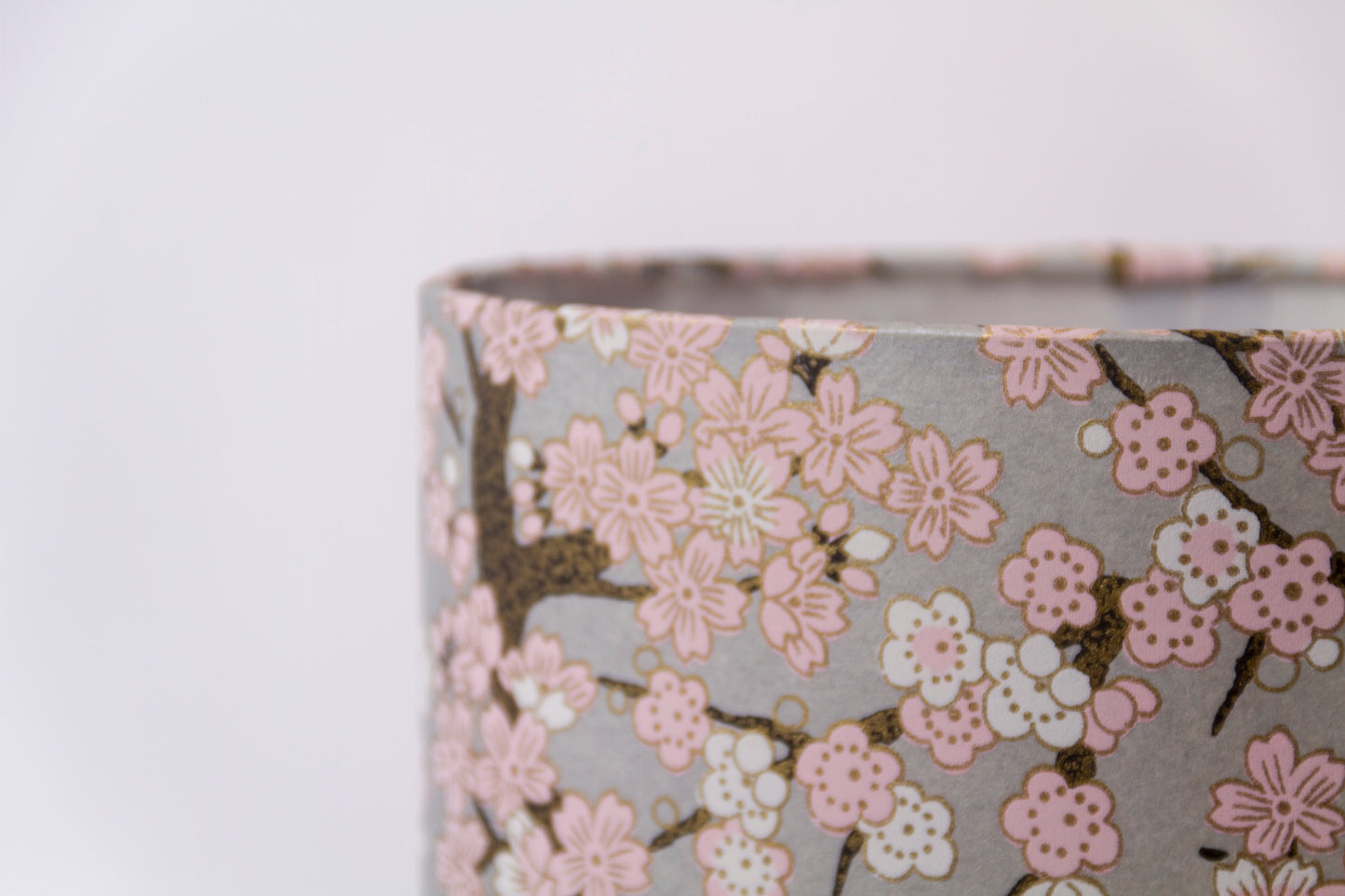 Drum Lamp Shade - W02 ~ Pink Cherry Blossom on Grey, 70cm(d) x 30cm(h)